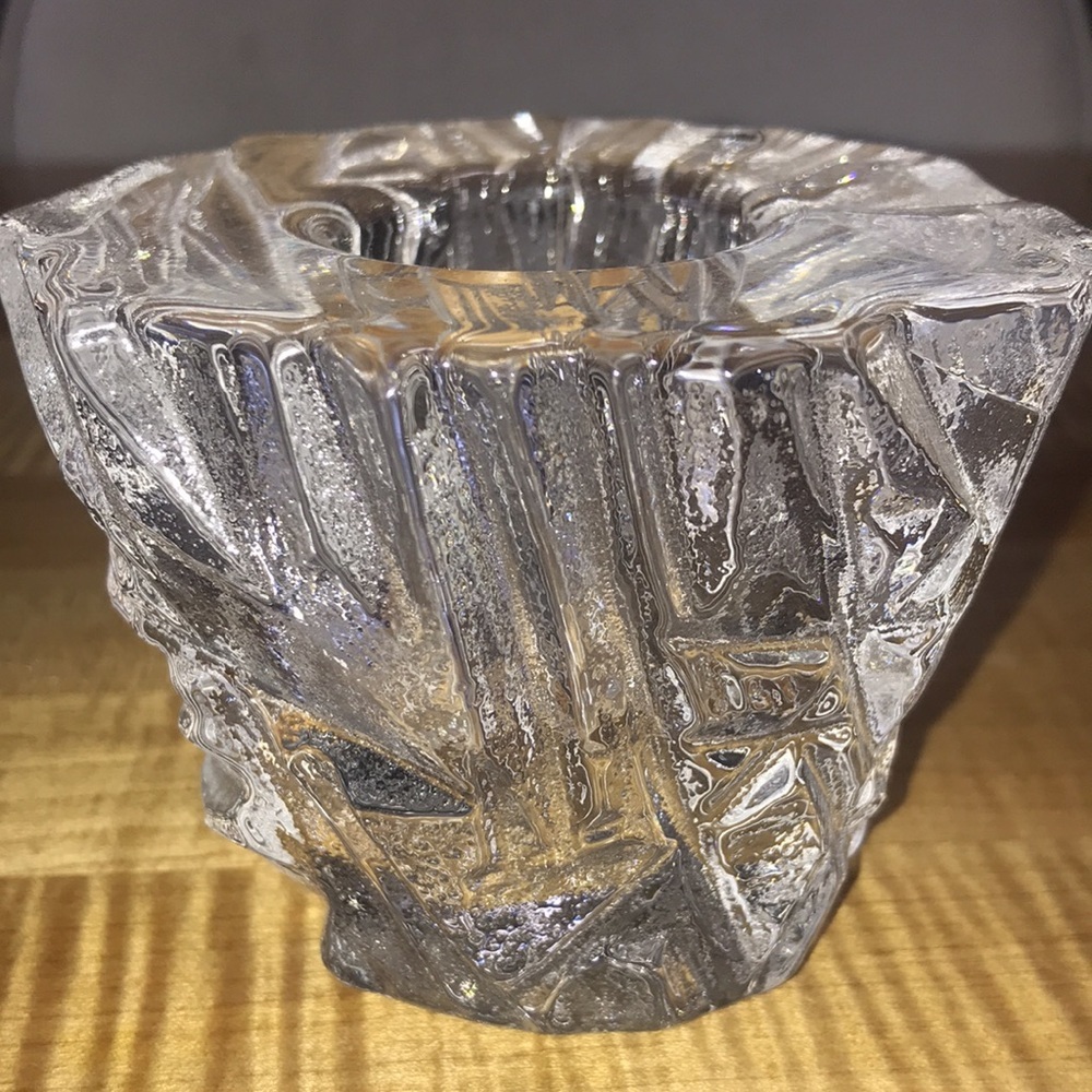 Orrefors Swedish ICEBERG Crystal Candle Holder Vintage 3” Icy Textured … - Picture 4 of 7